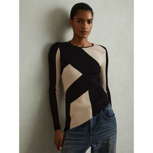 REISS JUDY Knitted Colourblock Asymmetric Top